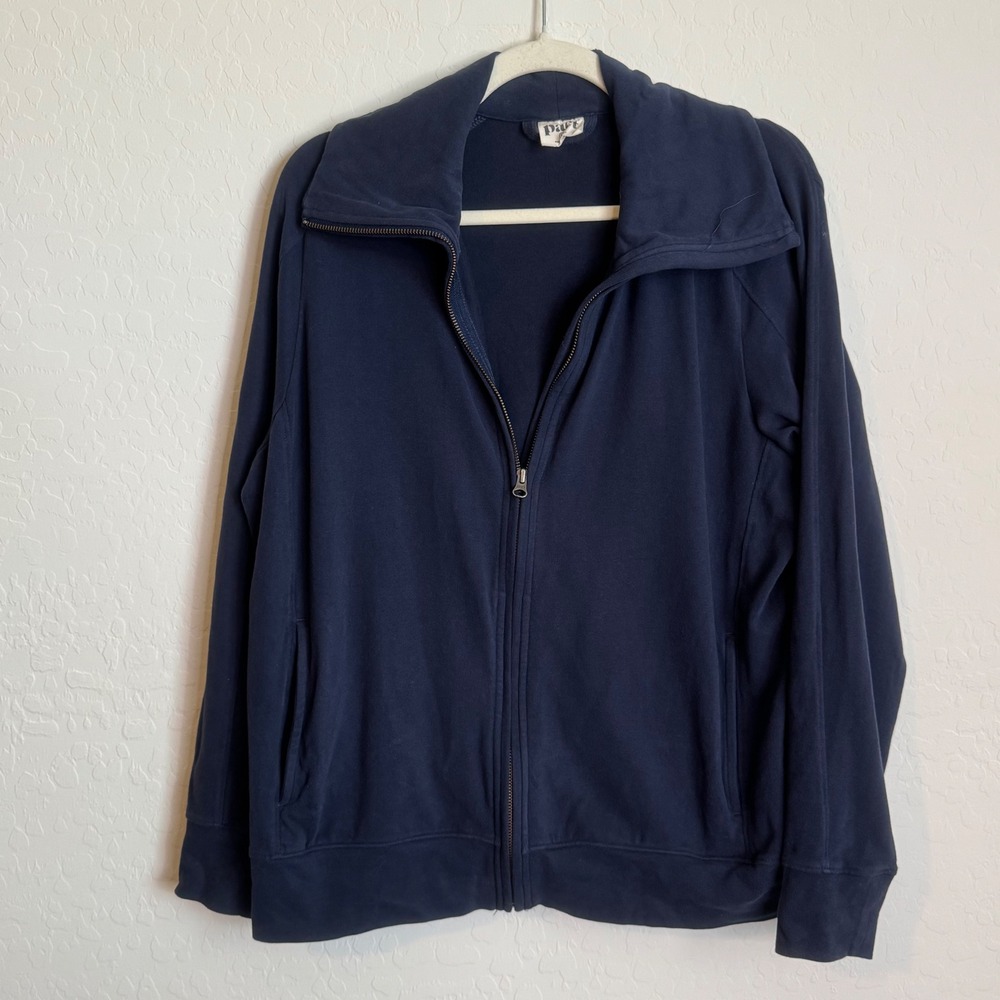 Pact Women Navy Blue Organic Cotton Full Zip Funnel Neck Jacket XL Minimal Boho